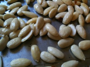 toasting the almonds