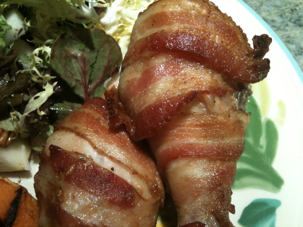 Bacon Wrapped Drumsticks with Grilled Kabocha&nbsp;Wedges