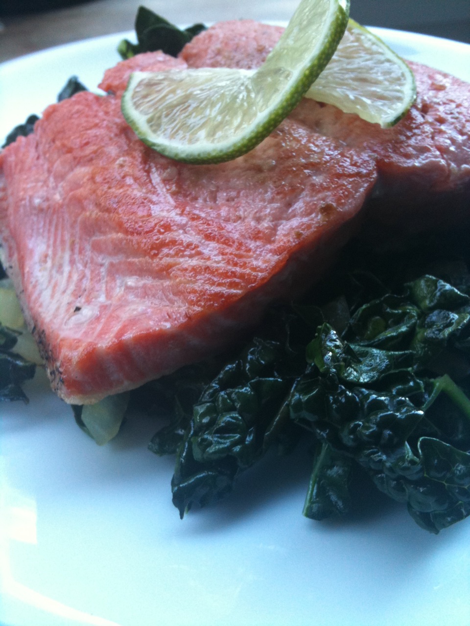 Grilled Salmon over Ginger&nbsp;Kale